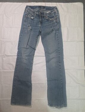 Silver Jeans Women's Light Blue Distressed Boot Cut Jeans